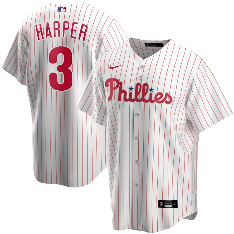 2020 MLB Men Philadelphia Phillies 3 Bryce Harper Nike White Home 2020 Replica Player Jersey 1